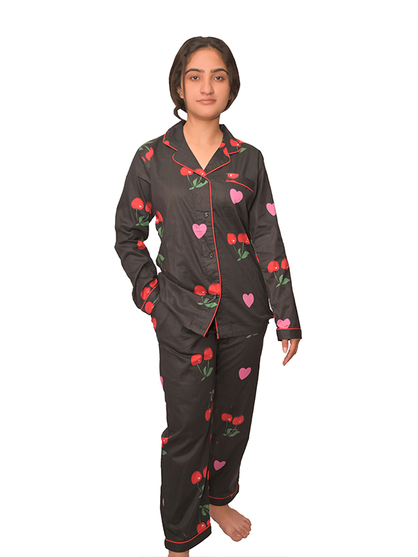 Black Floral Print Comfy PJ06